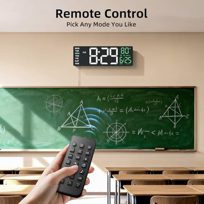 EASYERA 16.5" Large Digital Wall Clock with Low-Glare Display, 10 RGB Modes | BT Sync, Auto DST, Adjustable Brightness, Dual Alarms, Remote Control, Temperature for Living Room, Classroom, Home, Office