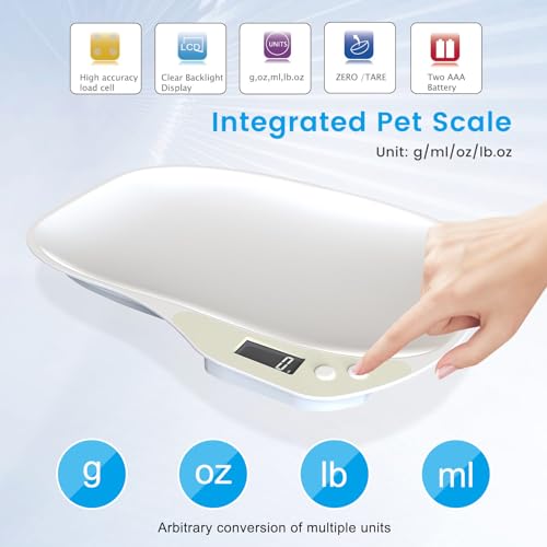 Goldmeet Digital Pet Scale 33lb, Small Animal Scale with Backlit LCD | 1g Precise, g/ml/oz/lb Units, Integrated Easy-Clean Tray, ABS Body, for Small Cats Dogs Hamster Bird
