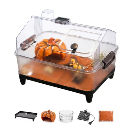 7pcs Reptiles Terrarium Kit with Lid, Heating Pad, Sand Substrate, Hide for Hermit Crab, Bearded Dragon