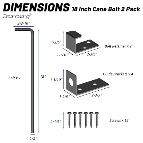18" Heavy Duty Cane Bolt Gate Drop Rod Extra Thick Hardware Ground Latch for Wood PVC Vinyl Metal Fences Gates, Double Doors, Black Solid Steel-2 Pack - color: 18 Inch