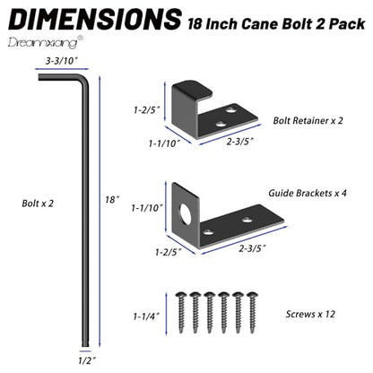 18" Heavy Duty Cane Bolt Gate Drop Rod Extra Thick Hardware Ground Latch for Wood PVC Vinyl Metal Fences Gates, Double Doors, Black Solid Steel-2 Pack - color: 18 Inch
