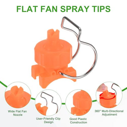 M METERXITY 3-Pack Flat Fan Spray Tips, 3.6mm Pore Plastic Spray Nozzle with Clip Adjustable Atomization Nozzle for 1-1/4" Hose, 0.71 Cubic Meters Per Hour [Orange, 65 Degree] - size: 3.6mm x 1-1/4"