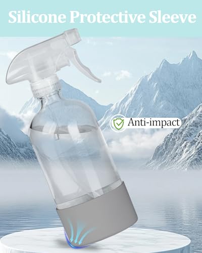2 Pack 360° Glass Spray Bottles with Silicone Sleeve Grey | 360° Inverted Spray Nozzle, Gravity Ball Designed for Cleaning Crack & Crevice, Leak-proof and Pressure-Resistant Design - color: Grey
