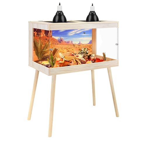 ROYXEN Bearded Dragon Tank with Leg Stand,24 Gallon Tempered Glass Reptile Tank with Metal Mesh Top, 3-Side Clear Anti-Scratch Glass Lizard Tank,Snake Tank for Reptile Habitat (Oak,24" Length) - color: Oak, size: 30Gal,24x16x16inch