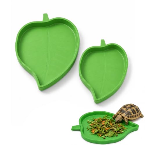 YAPROMO 2 Pcs Leaf Reptile Food Dish, Reptile Water Bowl, Turtle Feeding Dishes for Tortoise Corn Snake Crawl Pet Bearded Dragon, Lizards, Gecko Drinking and Eating