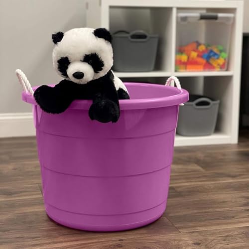 HOMZ 2-Pack Utility Tub, Large Plastic Storage Bucket with Rope Handles, 17 Gallon, Purple - Portable Indoor and Outdoor Buckets for Kitchen, Laundry, Garden, Bathroom, and Garage Organization - color: Purple
