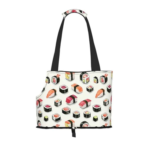 Small Pet Carrier Purse Bag, Sushi and Sashimi Print Shoulder Bag for Dogs Cats, Puppy Tote Travel Handbag - color: Sushi And Sashimi