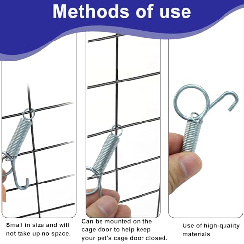 BokWin Metal Spring Cage Latch Hook, 10 Pack | Multi-Functional Fastener, For Rabbit, Dog, Cat, Birds, Rodents, Guinea Pig, Hamster, Parrot, Hedgehog, Cage Door Security