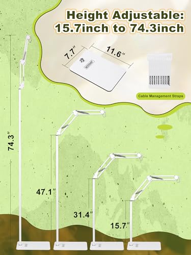 Reptile Light Stand, Single Swing-Arm, White, 15.7-74.3 inch | Adjustable 360° Swing Arm, Heat Bulb Stand, For Bearded Dragons, Turtles, Chameleons, Terrarium Compatible - color: White, size: Single Swing-Arm