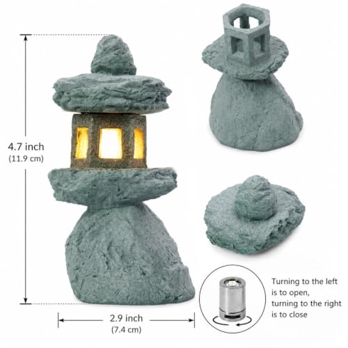 Japanese Pagoda LED Lamp Statue Figurine, Small Pagoda Lantern with Warm LED Light, Zen Garden Decor, Japanese Decor for Home, Desk, Bonsai, Terrarium, Aquarium Ornament - style: Style M