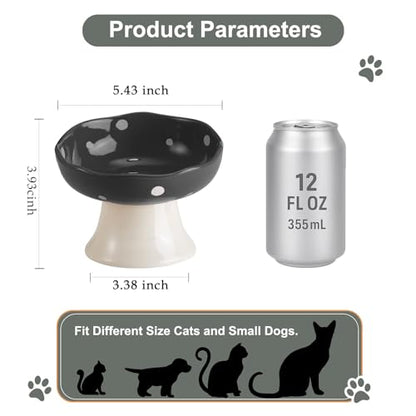 Black Mushroom Cat Bowl, Elevated Ceramic Bowl for Cats | Elevated, Ceramic, Whisker Friendly, Anti Vomitin,Cute Mushroom Design - color: Black