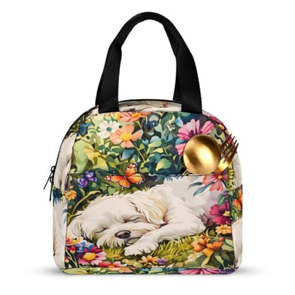 Spring Flowers Maltese Dog Lunch Bag for Women Men | Insulated Lunch Box Leakproof Food Meal Containers Reusable Foldable 6L Capacity Lunch Tote Bags for Work Picnic Travel - color: style-8
