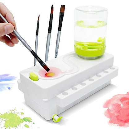 Paint Brush Cleaner, Brush Rinser with Drain and Brush Holder, Upgrade Water Circulation Paintbrush Cleaner Rinser for Acrylic, Watercolor, Water-Based Art Supplies Paint Brush Cleaner Tool, Green - color: Green