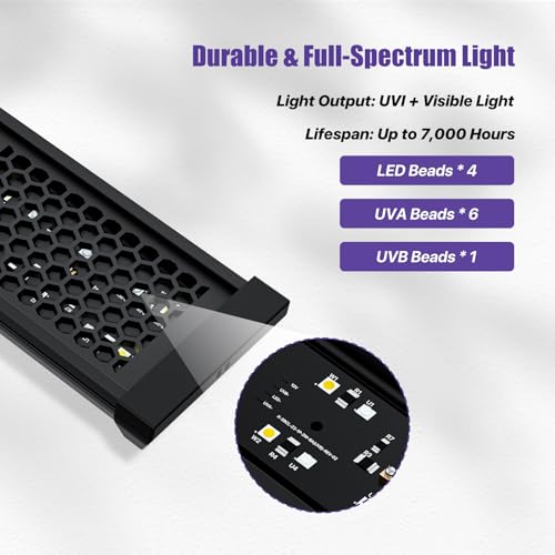 5 Inch LED UVB Reptile Light with 24H Cycle Timer & Dimmer | 4W UVA UVB Lamp, UVI Switching, Brightness Adjustment for Turtle, Bearded Dragon, Lizard and More(No Heat) - size: 5 inches