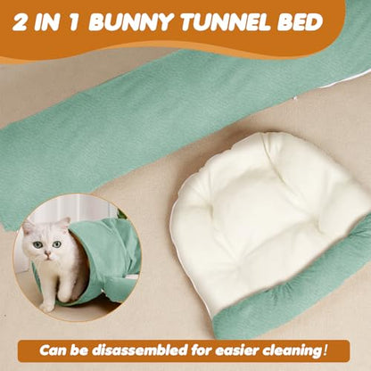 Spardar 2-in-1 Bunny Tunnel Bed, with Removable Mat Hideout, Matcha Green | Collapsible Tunnel Tubes Toys, Washable, Interactive Toys for Rabbits, Chinchilla, Hedgehog, Guinea, Kitty - color: Matcha Green