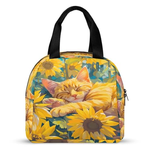 Sleeping Cat Sunflower Lunch Bag for Women Men | Insulated Lunch Box Leakproof Food Meal Containers Reusable Foldable 6L Capacity Lunch Tote Bags for Work Picnic Travel - color: Style 5