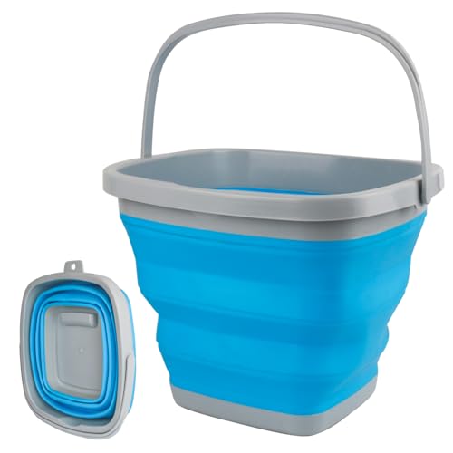 2.6 Gallon Collapsible Mop Bucket with Handle for Household Cleaning, Portable Silicone Ice Bucket for Outdoor Camping Fishing Car Washing, Square Plastic Wash Basin Tub for Bathroom Cleaning Supplies - color: Blue, size: 10L