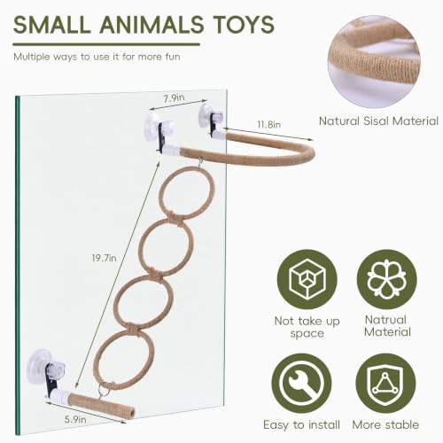 Reptile Climbing Rope Ladder with Strong Suction Cups Natural Hemp Vine Hammock & Window Bird Perch Swing for Corn Snakes, Lizards, Geckos, and Parrots - Terrarium Habitat Accessories