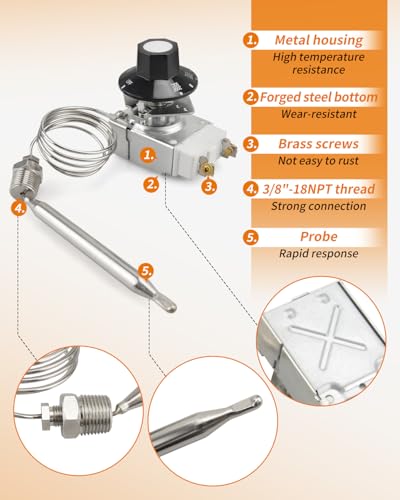 RX-2-24 Thermostat for Deep Fryer Fit for ADCRAFT, for Gas Fryer Adcraft Atosa 301030004 Robertshaw 5300-402, with 3/8" Mpt Stuff Box 200-400F - size: 3/8