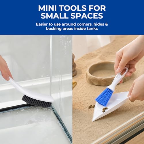 Bearded Dragon Tank Cleaning Kit, 7-in-1 Reptile Tool Set, Blue | Blue set with mini dustpan & brush, feeding tongs, tweezers, scraper & cloth for lizard and gecko enclosures