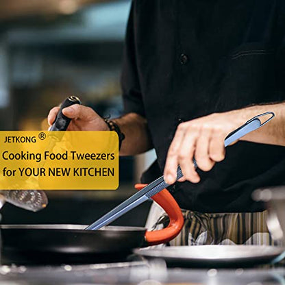 JETKONG 2 Pcs 12-Inch Cooking Tweezer Tongs Stainless Steel Kitchen Tweezers Plating Tongs (Navy Blue) - color: Navy Blue, size: 12+12 Inch