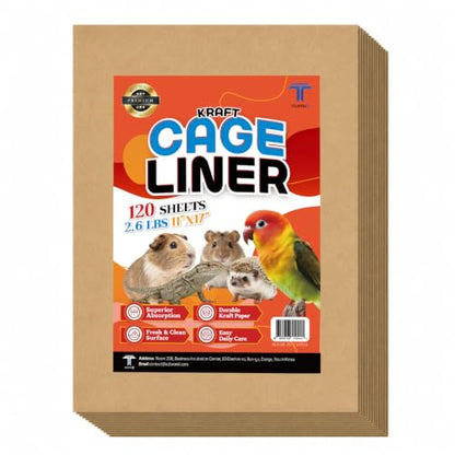 T TORTO9 Kraft Bird Cage Liners 11 x 17 Inch, 120 Sheets, Absorbent Paper Tray Liners for Large Bird Cages, Pre-Cut Disposable Cage Bottom Liners - size: 11 x 17 in kraft