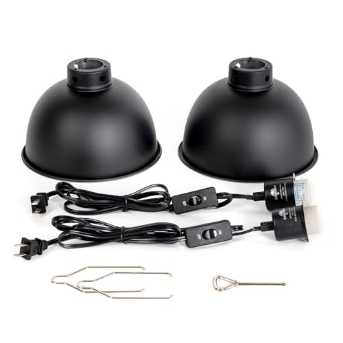 2 Pack Reptile Light Fixture, 8.5in Deep Dome Reptile Lamp Fixture, Optical Reflection Cover, Separate Switch & Hook, Terrarium Light Fixture for Reptile Heat Basking UVB Bulbs, 150W, Black - size: 8.5in