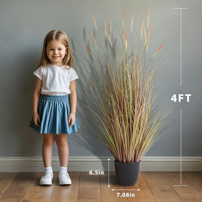 4ft 2-Pack Artificial Cattail Reed Grass, 47.2’’ Fake Indoor Outdoor Plants | Artificial Onion Grass Floor Plant, Home Office Wedding Decorative Potted Plants, Housewarming Gift, Pink - size: 4FT