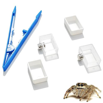10 Pcs Jumping Spider Enclosure Kit, Magnetic Jumping Spider Feeding Dish, Mini Tarantula Water Dish, Tiny Reptile Feeding Tongs, Jumping Spider Accessories for Spoods and Other Small Pets