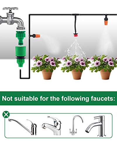 50Ft Automatic Drip Irrigation System for Garden, 1/4" Micro Watering Kit with Adjustable Misting Nozzle & Drippers - Ideal for Flower Beds, Patio Plants, Lawn, Greenhouse