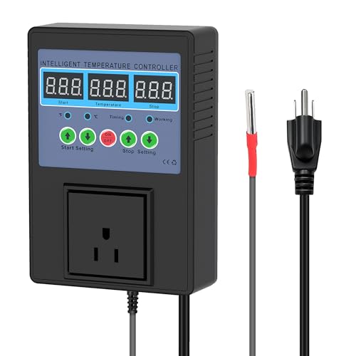 TempMaster Digital Temperature Controller,Heating & Cooling Thermostat | Dual Relay 15A 3300W,-20~120℉ Incubator Thermostat with Waterproof Probe,Temperature Control Switch for Reptile Tank - color: Black