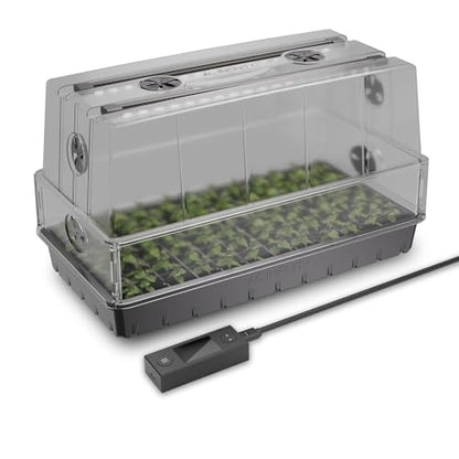 AC Infinity Humidity Dome, Heavy Duty Germination Kit with Full Spectrum LED Grow Light Bars, Sturdy Drip Tray, and 6x12 Cell Seedling Tray, for Indoor Gardening, Seed Starting, Cloning Plants | Samsung LM301H EVO Diodes, 3mm Thickest Dome and 6x12 Trays,