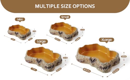 Reptile Food Water Resin Rock Bowls Lizard Gecko Worm Feeding Dish Mini | Amphibian Feeder Bowl Terrarium Decor for Bearded Dragons, Chameleon, Leopard Gecko Frog Snake Hermit Crabs Turtle Spider Pet - size: Mini