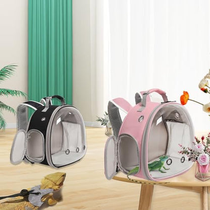 Lizard Backpack Travel Carrier,Bearded Dragon Travel Backpack with Harness and Leash Set,Space Capsule Clear Bubble Window Astronaut Reptile Carrier Backpack, Airline Approved - color: Pink