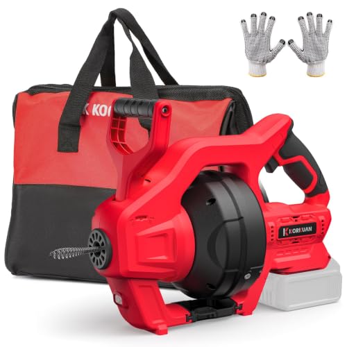 Cordless Electric Drain Auger Compatible with Milwaukee 18V Battery | Auto-Feed Plumbing Drain Snake with 23.62FT Cable, Cleaner Tool for Sink, Toilet, Bathtub, Sewer (Battery Not Included) - color: Red