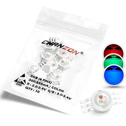 CHANZON 10 pcs High Power Led Chip 3W RGB 6 pins | (600mA for Each Color 3 Watt) Multicolor Super Bright Intensity SMD COB Light Emitter Component Diode Bulb Beads DIY Lighting - color: U) Rgb (6pins)