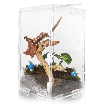 Small Acrylic Terrarium 4.7x4.7x7.8 inch, Transparent Reptile Enclosure Habitat with Ventilation, Mini Tank for Small Hermit Crab, Juvenile Gecko, Baby Lizard, Praying Mantis, Critters, Bugs & Insects