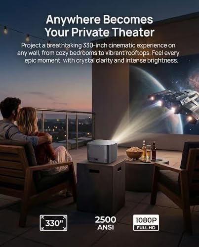 Outdoor Projector with WiFi and Bluetooth,Official Licensed Apps | Smart TV OS with Licensed Netflix, Auto Focus, Native 1080P & 4K Support, 330" Display, 40W Dolby Audio for Home Theater