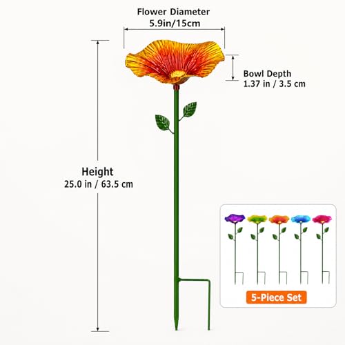 Bee Watering Station for Garden, Metal Bee Bath & Butterfly Feeders, Outdoor Insect Drinking Waterer Stakes, Colorful Flower Watering Station Garden Decor Gift for Gardeners (5PCS) - color: 5PCS
