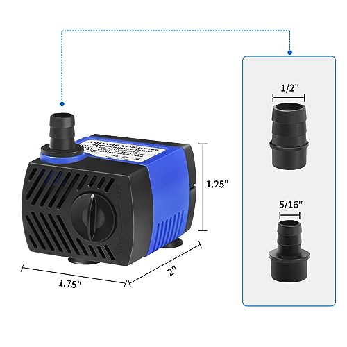 AQUANEAT 2-Pack Small Fountain Pump, 80GPH Submersible Water Pump for Aquarium Fish Tank, Outdoor Water Fountain, Hydroponics, Pond - size: 80 GPH