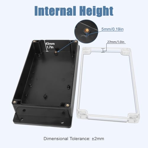 Junction Box with Clear Cover IP65 Waterproof ABS Plastic Universal Project Box with Fixed Ear, Black 7.8"x 4.7"x 2.2"(200x120x56mm)(Pack of 2) - color: 2 packs, size: 7.8"x 4.7"x 2.2"