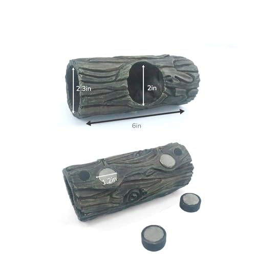 Magnetic Reptile Hide Cave,Resin Hollow Tree Trunk Hideout for Crested Gecko, Lizard, and Snakes,Climbing Toy & Terrarium Decor
