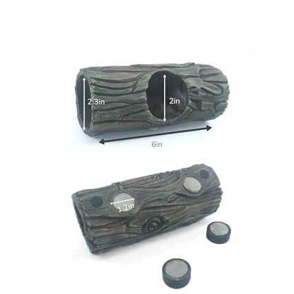 Magnetic Reptile Hide Cave,Resin Hollow Tree Trunk Hideout for Crested Gecko, Lizard, and Snakes,Climbing Toy & Terrarium Decor