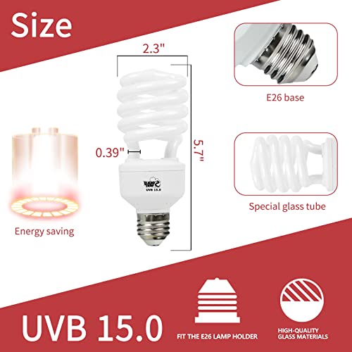 LUCKY HERP 26W UVB 15.0 Intense UVA UVB Compact Flouorescent Lamp Desert Terrarium Light Bulb for Reptile and Amphibian - style: UVB15.0 26W