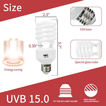 LUCKY HERP 26W UVB 15.0 Intense UVA UVB Compact Flouorescent Lamp Desert Terrarium Light Bulb for Reptile and Amphibian - style: UVB15.0 26W