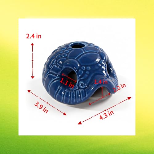 Snake Head Reptile Hide Cave, Blue | Small Ceramic, Gecko Hideout with Water Reservoir, Mini Terrarium Decor, For Juvenile Snake, Lizard, Frog - color: Blue