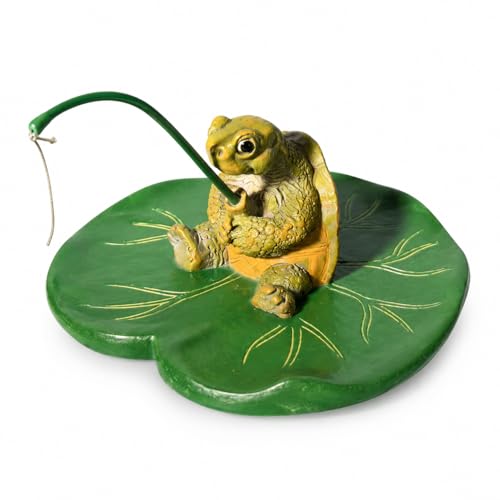Resin Floating Reptile Ornament on Leaf Pad - Hand-Painted Aquarium Figurine in Small Sizes, Foam Resin Float with Fishing Pose for Fish Tank, Paludarium, Terrarium and Mini Water Garden