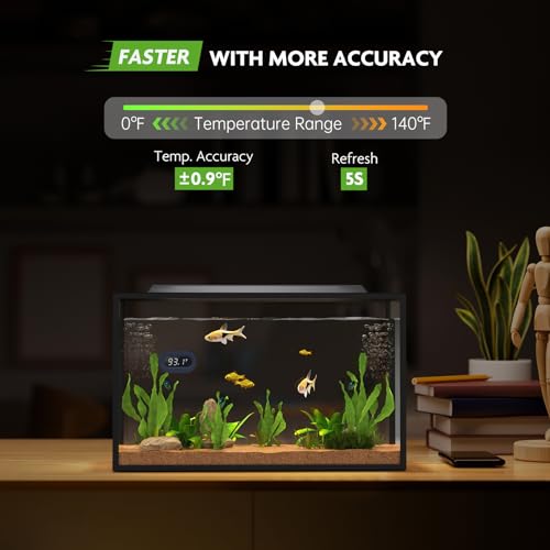 PAIZOO LED Digital Fish Tank Thermometer Stick on Highly Accurate ±0.9℉ | Replaceable Battery, Refresh Every 5s, Wireless Digital Thermometer for Fish Tank, Freshwater and Saltwater, White Display - size: White Display