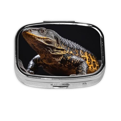 Reptile Monitor Lizard Pill Case Portable Square Pill Box 2 Compartment Pill Organizer Cute Travel Pill Container Vitamin Organizer for Purse Pocket Travel Gift