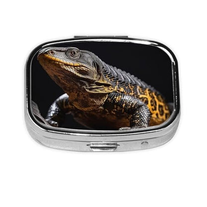 Reptile Monitor Lizard Pill Case Portable Square Pill Box 2 Compartment Pill Organizer Cute Travel Pill Container Vitamin Organizer for Purse Pocket Travel Gift